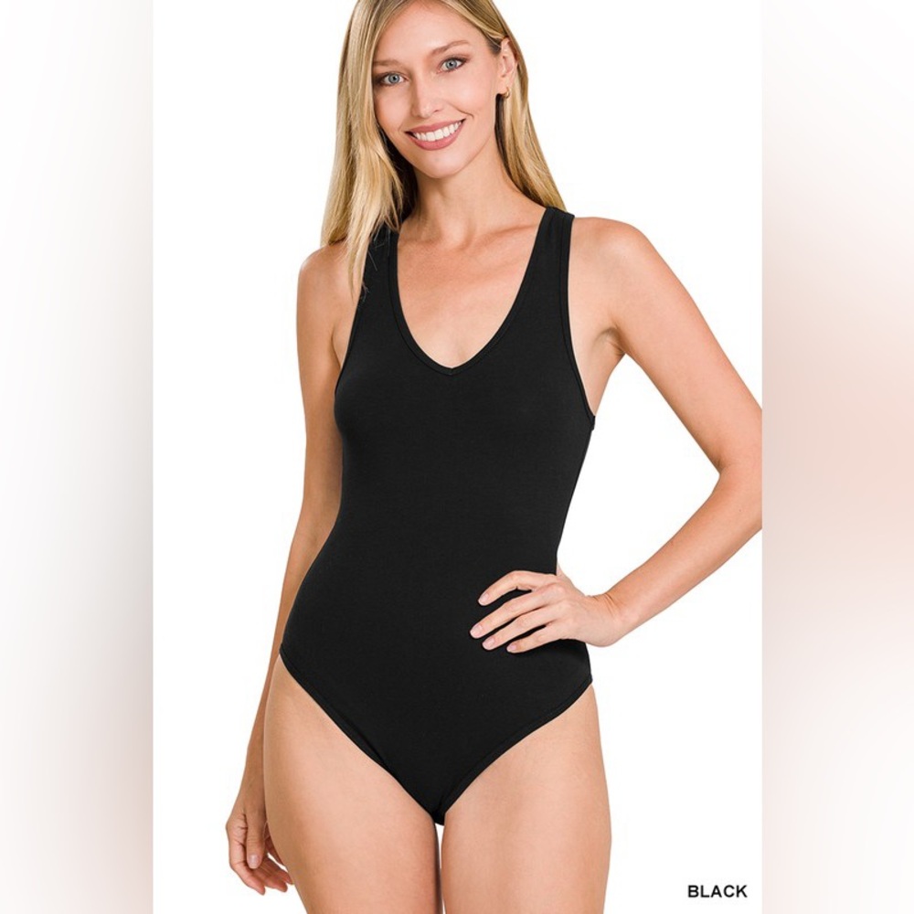 75. Seamless Racer Back Tank Bodysuit in Black